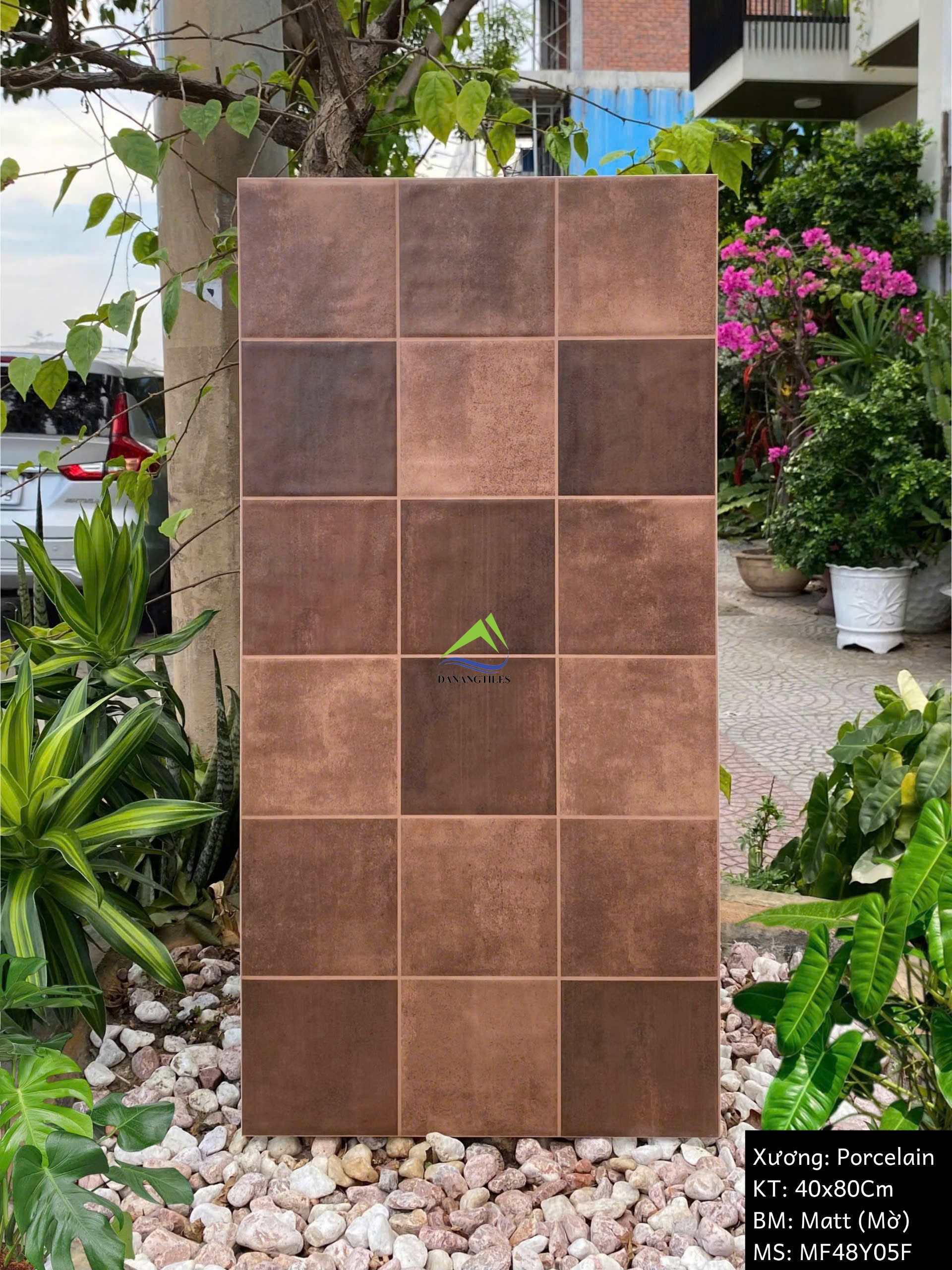 Gạch giả thẻ vuông loang men matt mix màu nâu MF48Y05F –  40x80CM